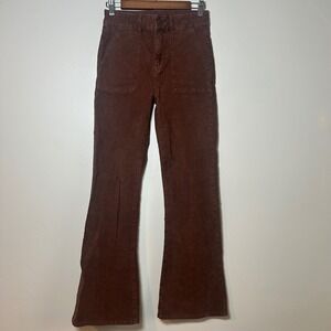 American Eagle Corduroy Pants Womens 2 Brown Super Hi-Rise‎ Flare Patch Pocket